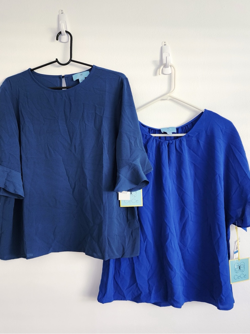 CeCe Set of 2 Blue Ruffle Sleeve Blouses Tops XL NWT